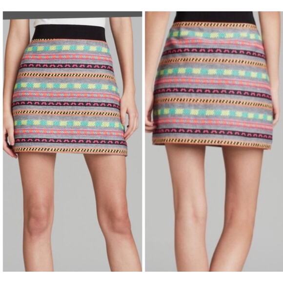 Milly Dresses & Skirts - Milly Mini Skirt Womens Size 6 Tribal Aztec Stripe Tweed Neon Multi-Color Lined
